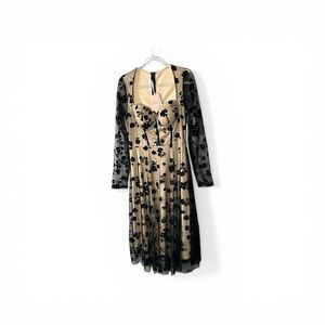 JJs House Apricot Nude Black Lace Midi Occasion Dress New with Tags size L